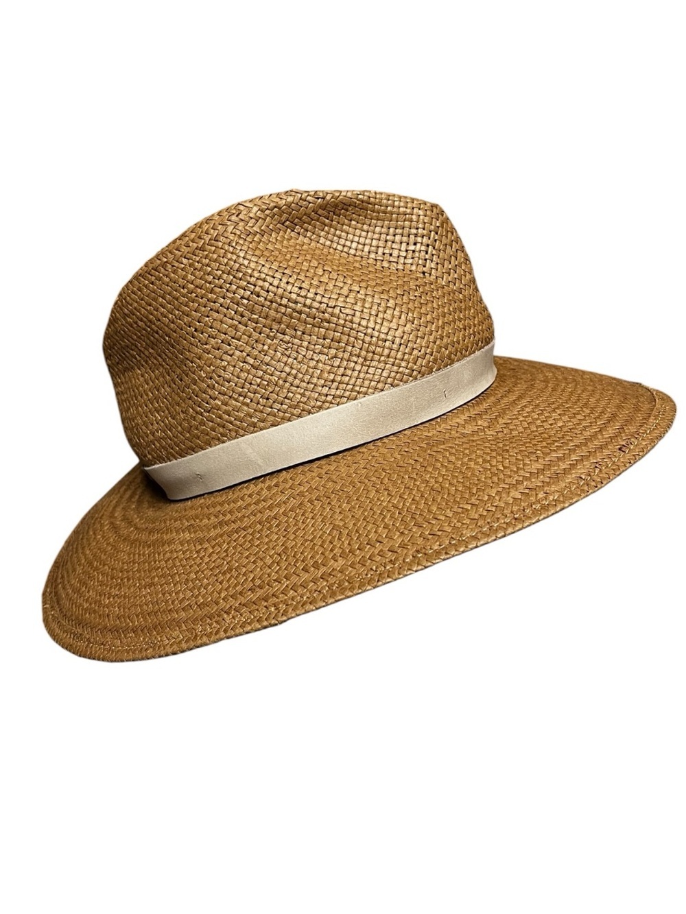 🌻NEW Cond. Janessa Leoné Zoe Packable Straw Fedora Brown Leather Band Size S